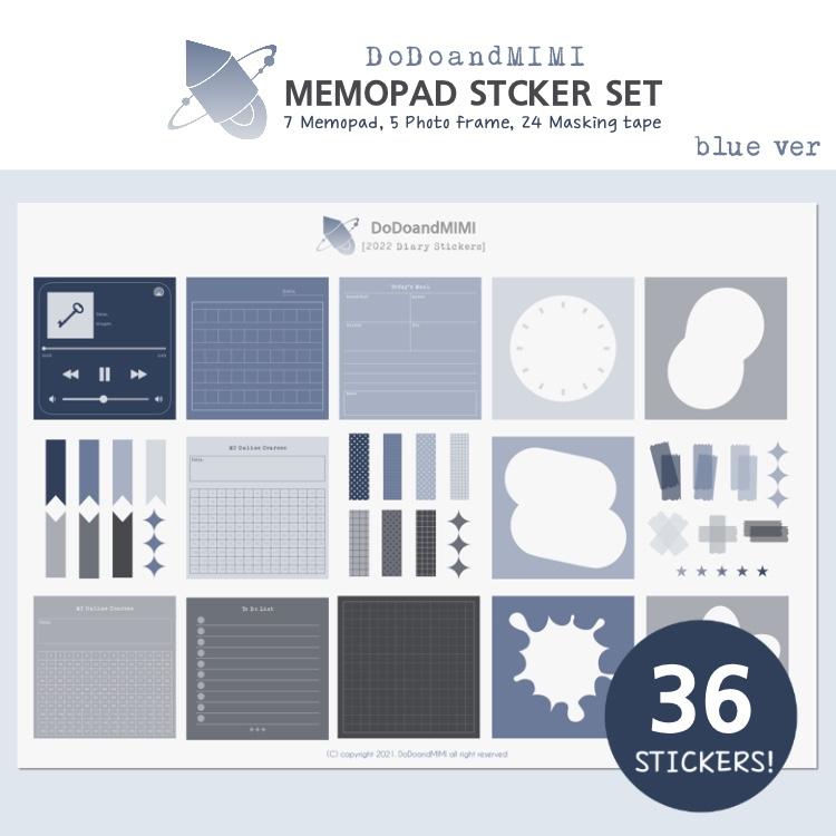 Sticky note sticker set | 36types | blue | Webudding