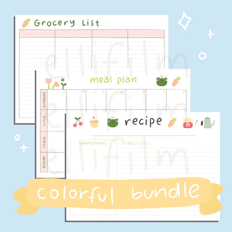 Recipe card, Meal planner, Grocery List bundle | Webudding
