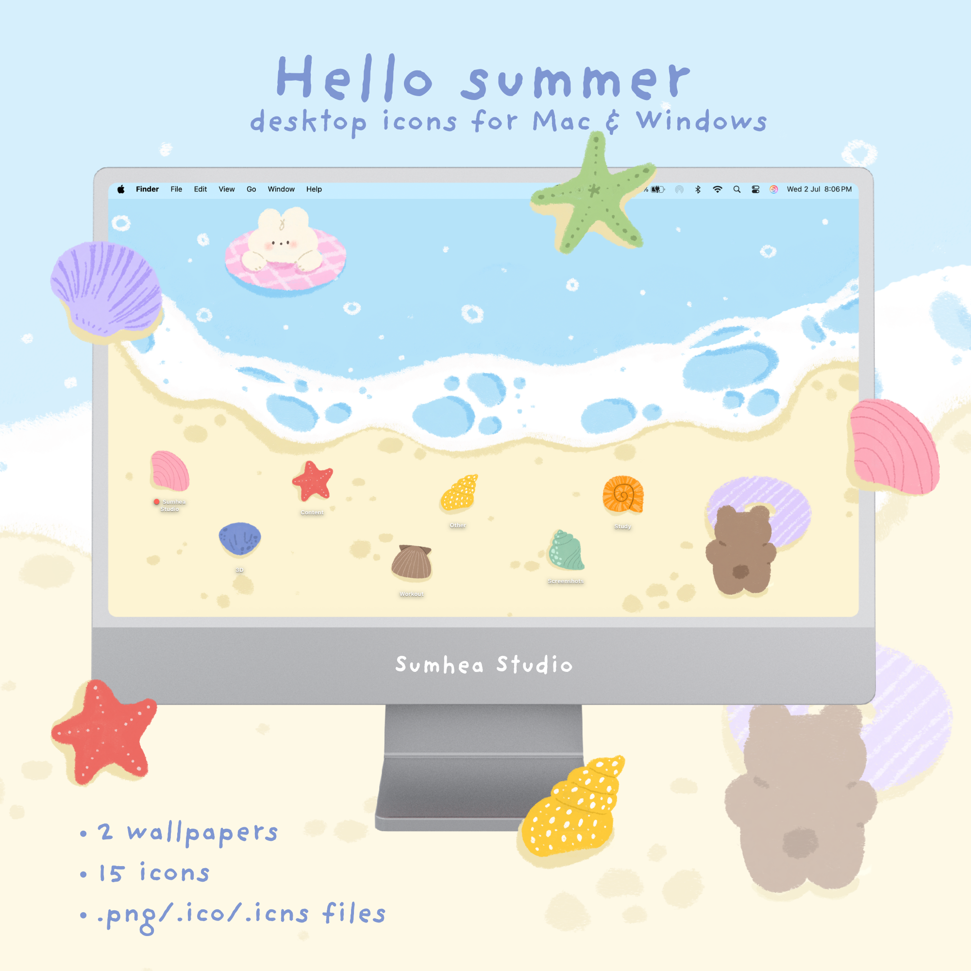 Summer Icon Computer Background Hello summer - Desktop icon pack - Seashells icons | 위버딩