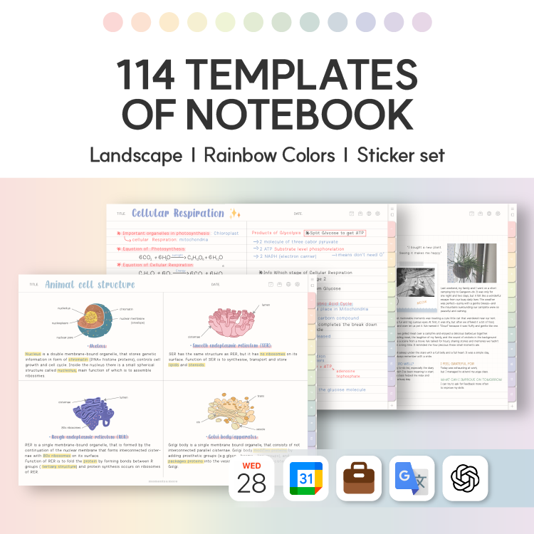 Editable Notebook Sticker 114 TEMPLATES OF NOTEBOOK (Sticker set, Landscape) | Webudding