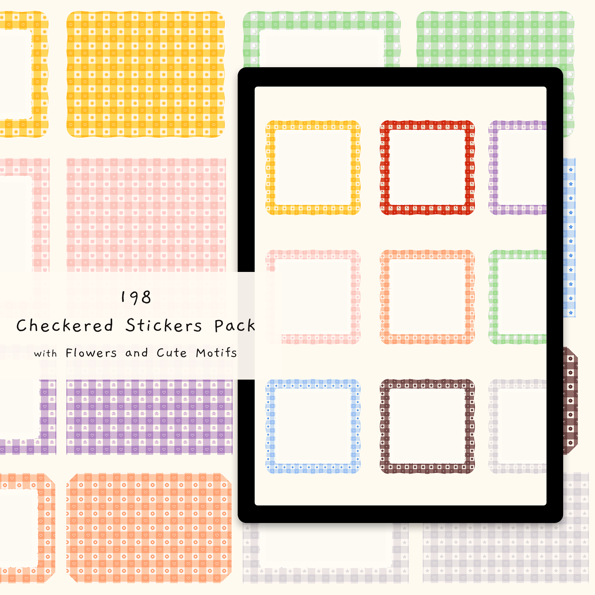 Checkered Stickers Pack with Flowers and Cute Motifs | Webudding