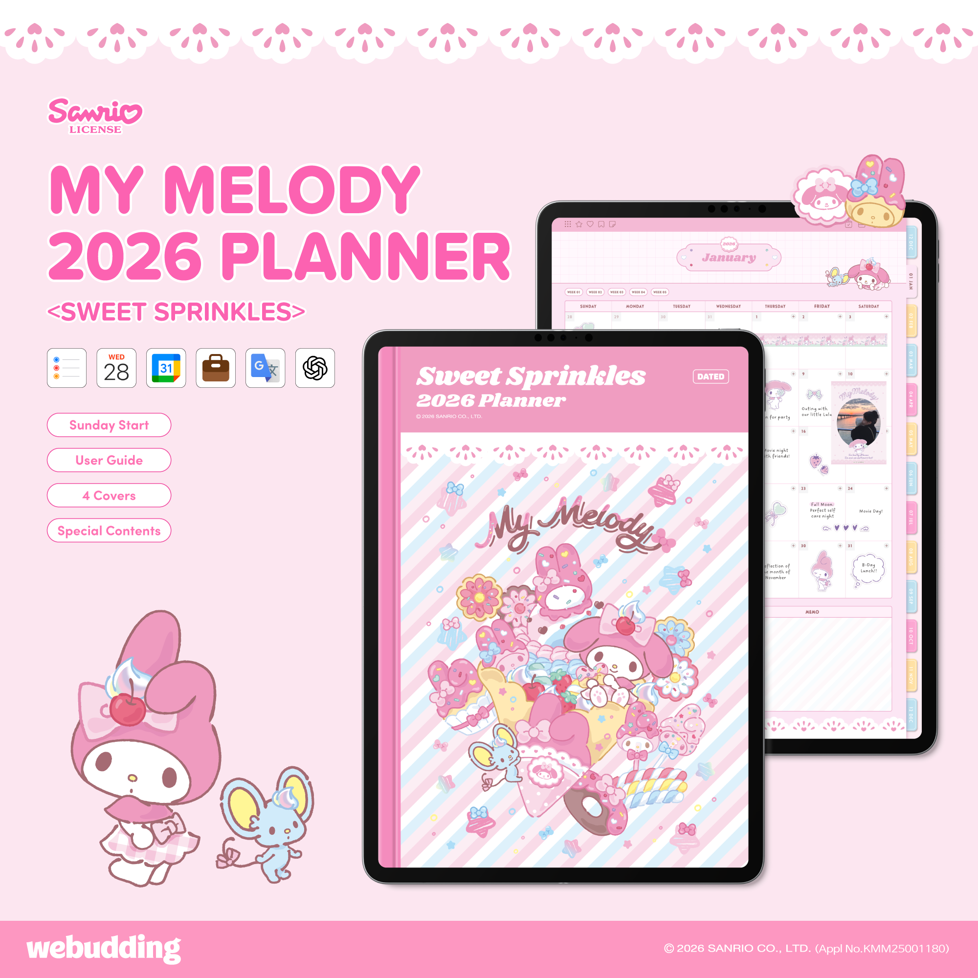 Free Watermarked Preview] 2026 My Melody <Sweet Sprinkles> Planner