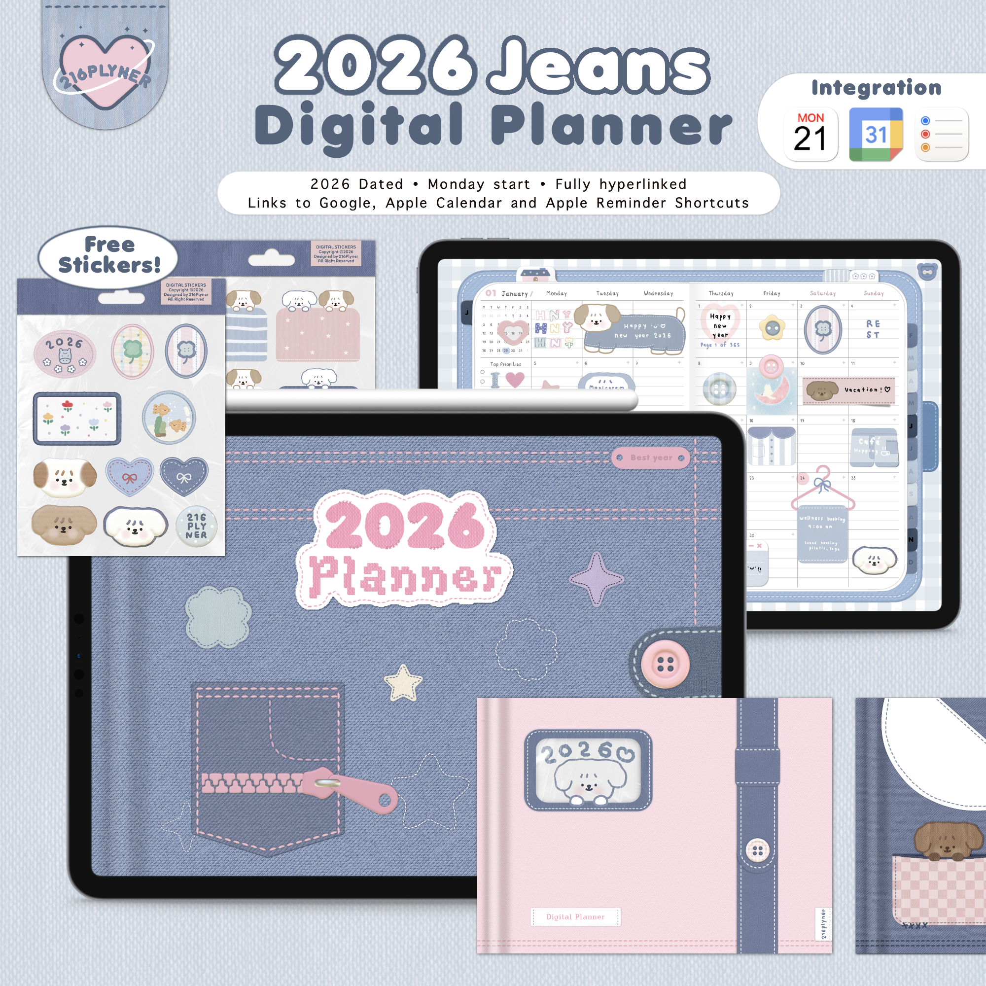 2026 Jeans Digital Planner + Stickers pack | Webudding